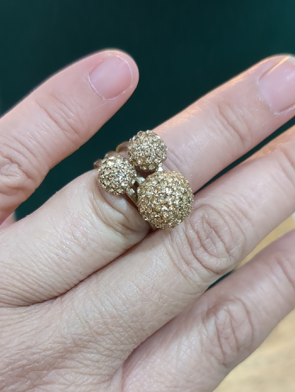 Gold Pavé Cluster Orb Set Of Three Ring - Womens Jewelry